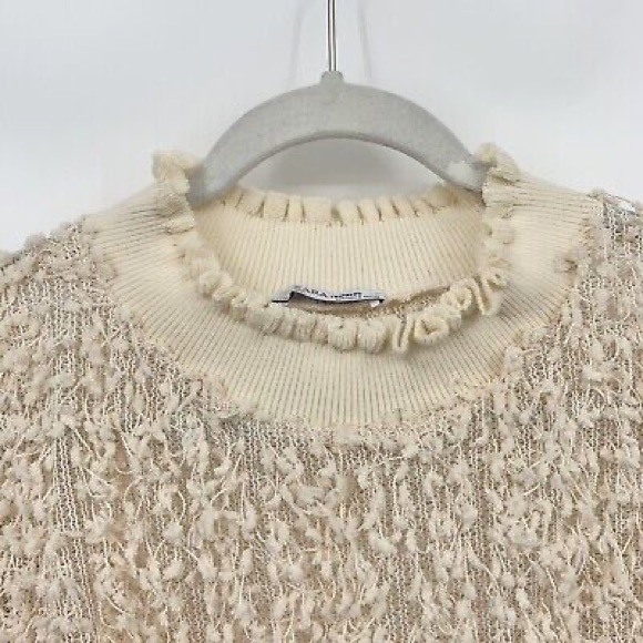 ZARA Crop Top Cream White Long Sleeve Textured Knit - Picture 3 of 6